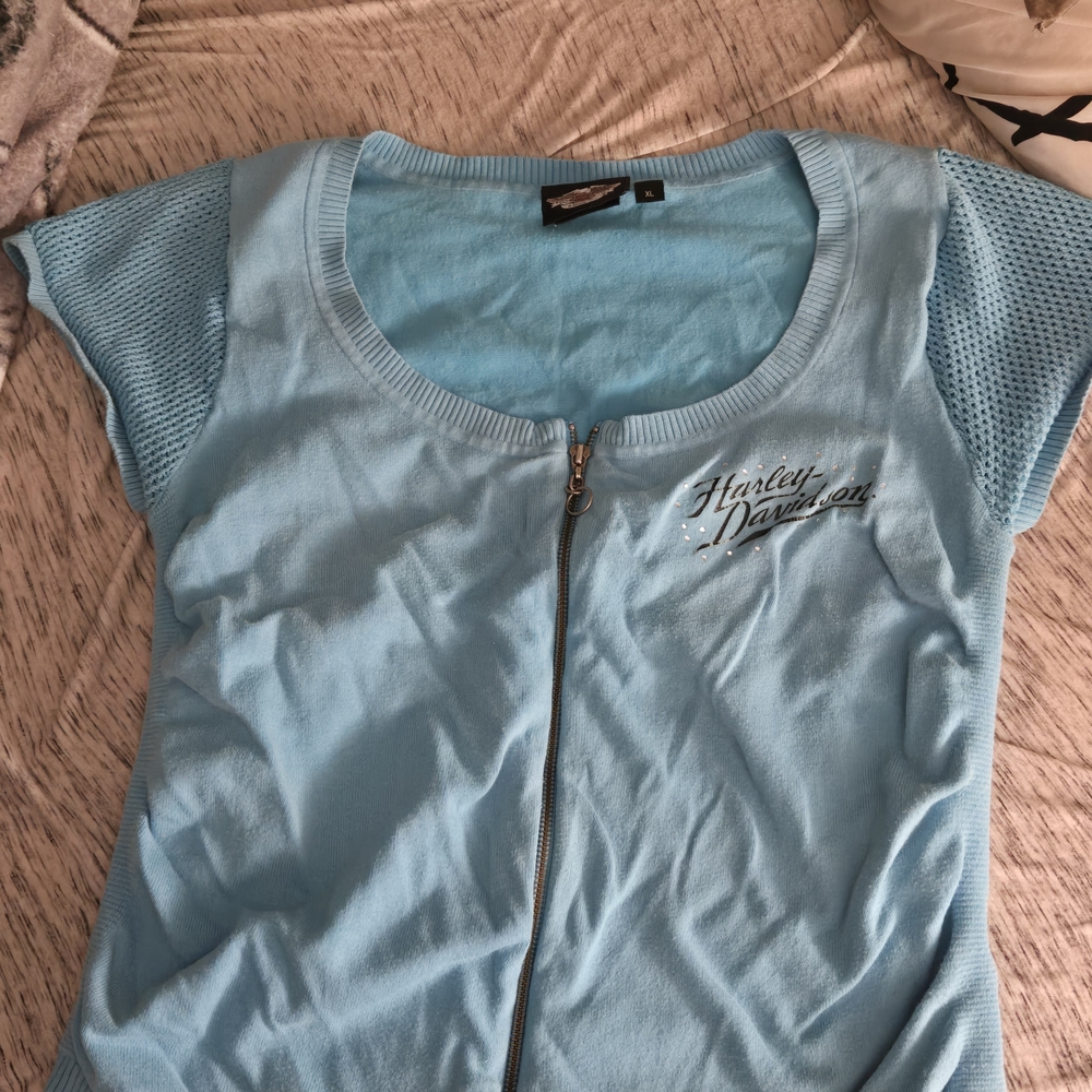 Harley-Davidson Women's Light Blue Zipper Tee